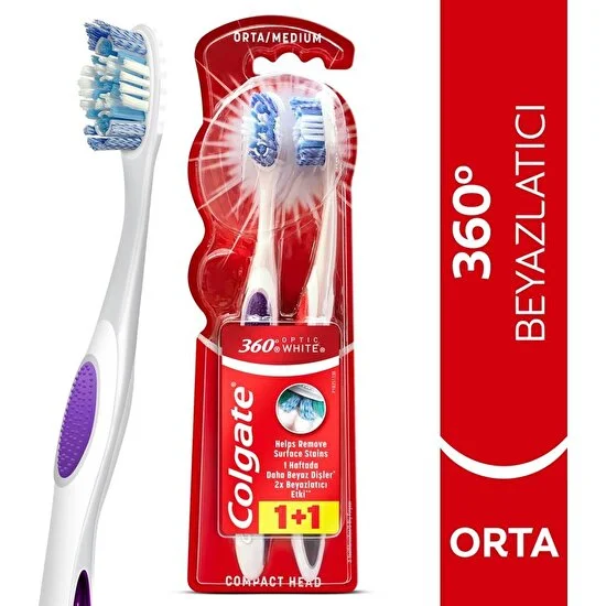 Colgate 360 Optik Beyaz Orta Beyazlatıcı Diş Fırçası 1+1