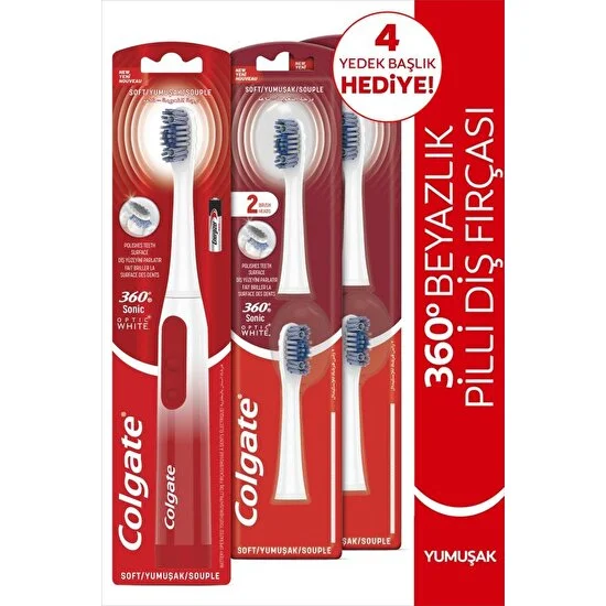 Colgate 360 Pilli Optik Beyaz Platinum Beyazlatıcı Yumuşak Diş Fırçası + 4 Adet Yedek Başlık Hediye