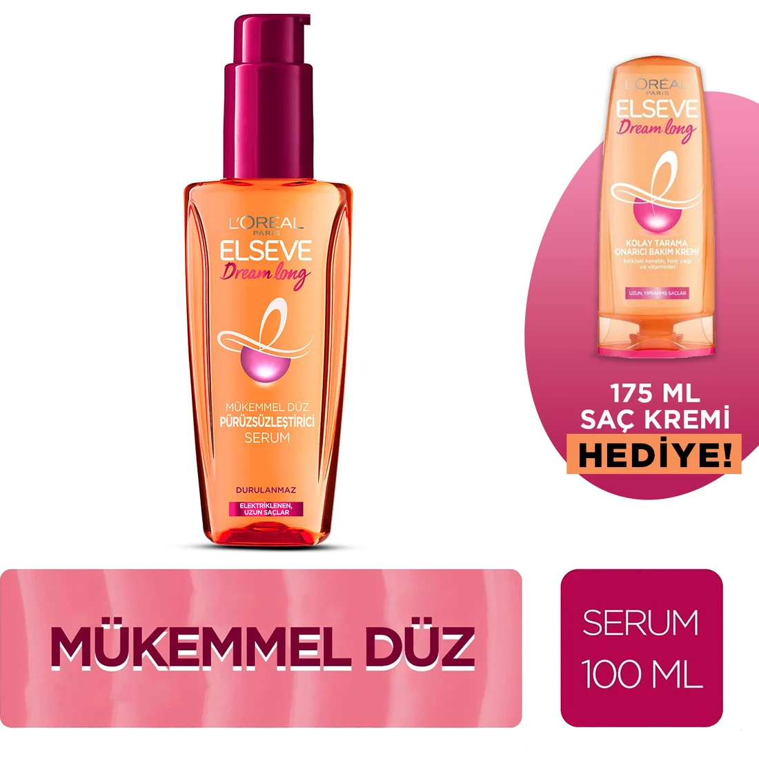 L’oréal Paris Elseve Dream Long Mükemmel Düz Pürüzsüzleştirici Serum & 175 ml Dream Long Saç Kremi