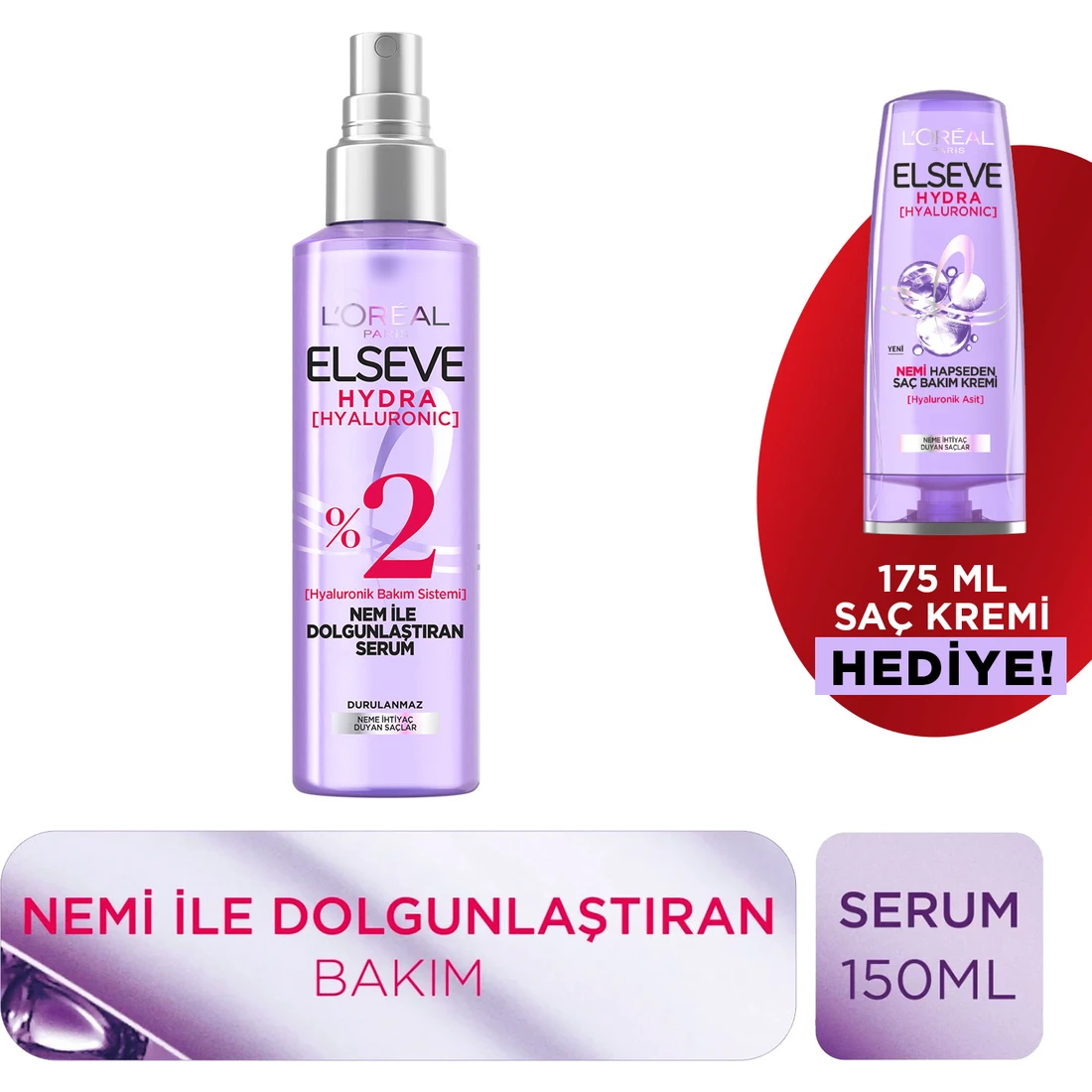 Elseve L’oréal Paris Elseve Hydra [hyaluronic] Nem ile Dolgunlaştıran Serum 150 ml & 175 ml Hyaluron Saç Kremi