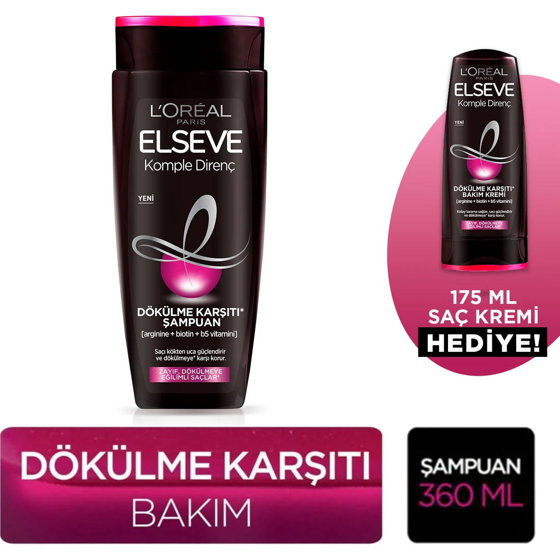 Elseve L’oréal Paris Elseve Komple Direnç Dökülme Karşıtı Şampuan 360 ml & 175 ml Komple Direnç Saç Kremi